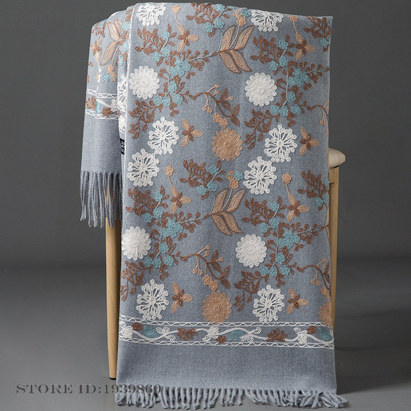 女性用カシミアパシュミナスカーフラップ刺繍花柄ロングショール - Woven Scarf Blanket のレビューと価格